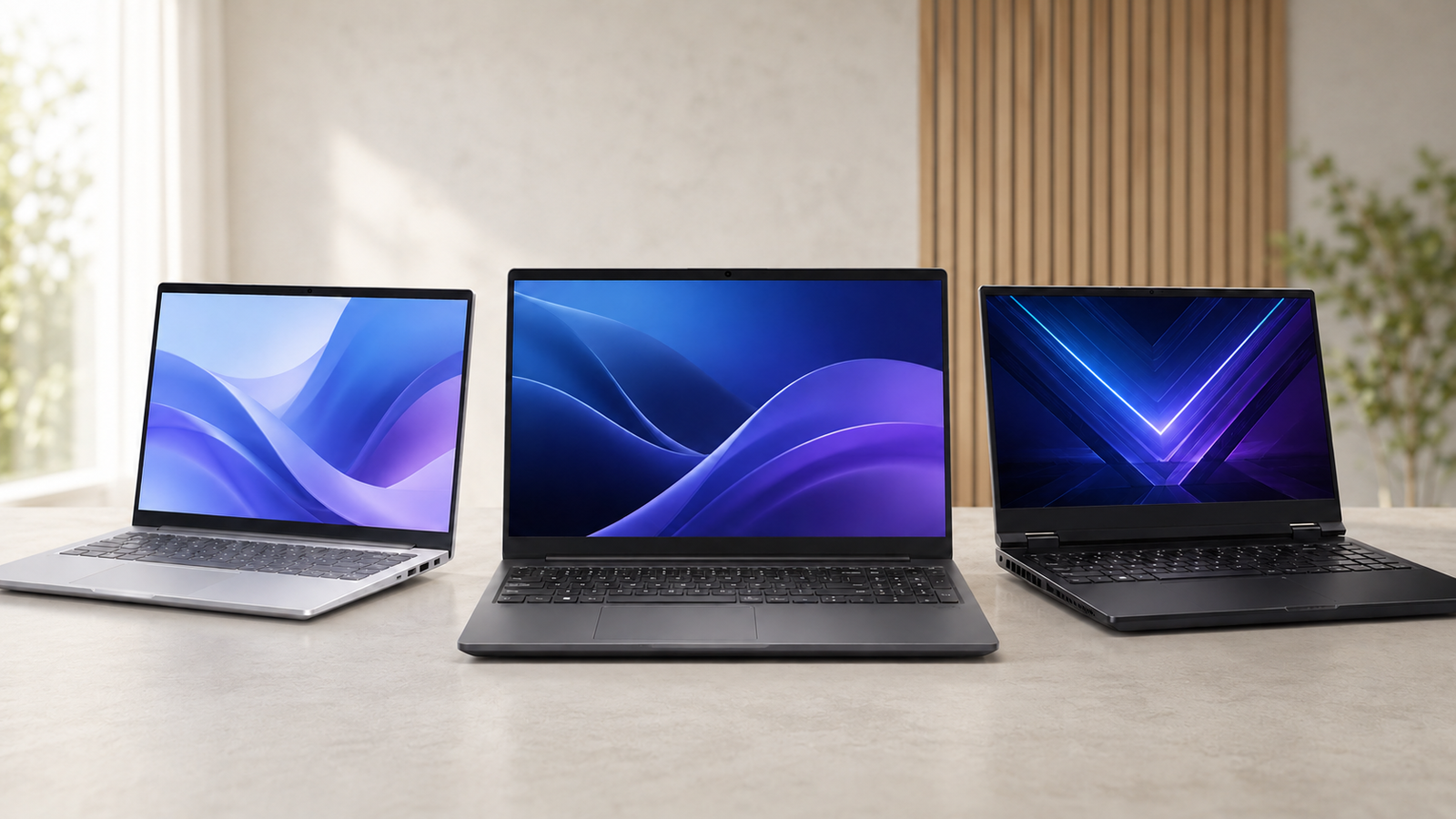 Imagem principal do artigo, três notebooks em cima da mesa