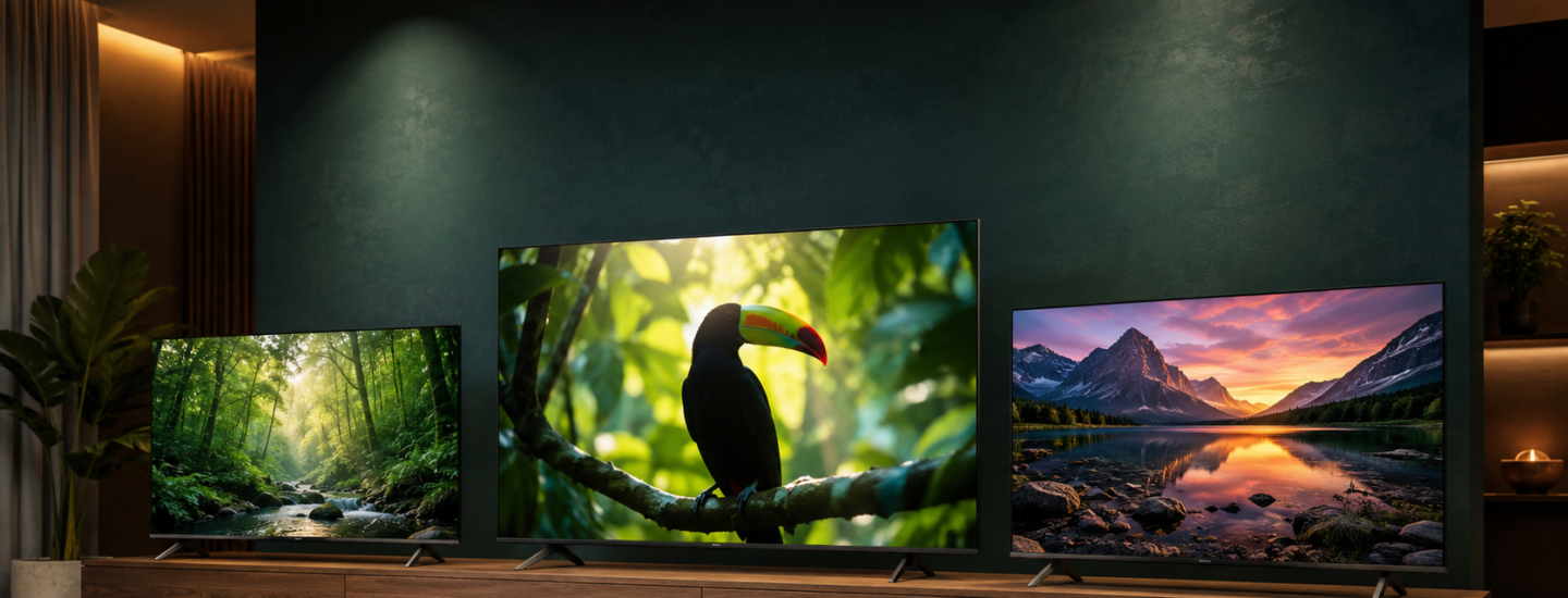 Imagem principal do artigo, três TVs em cima da mesa