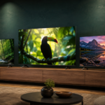 Imagem principal do artigo, três TVs em cima da mesa