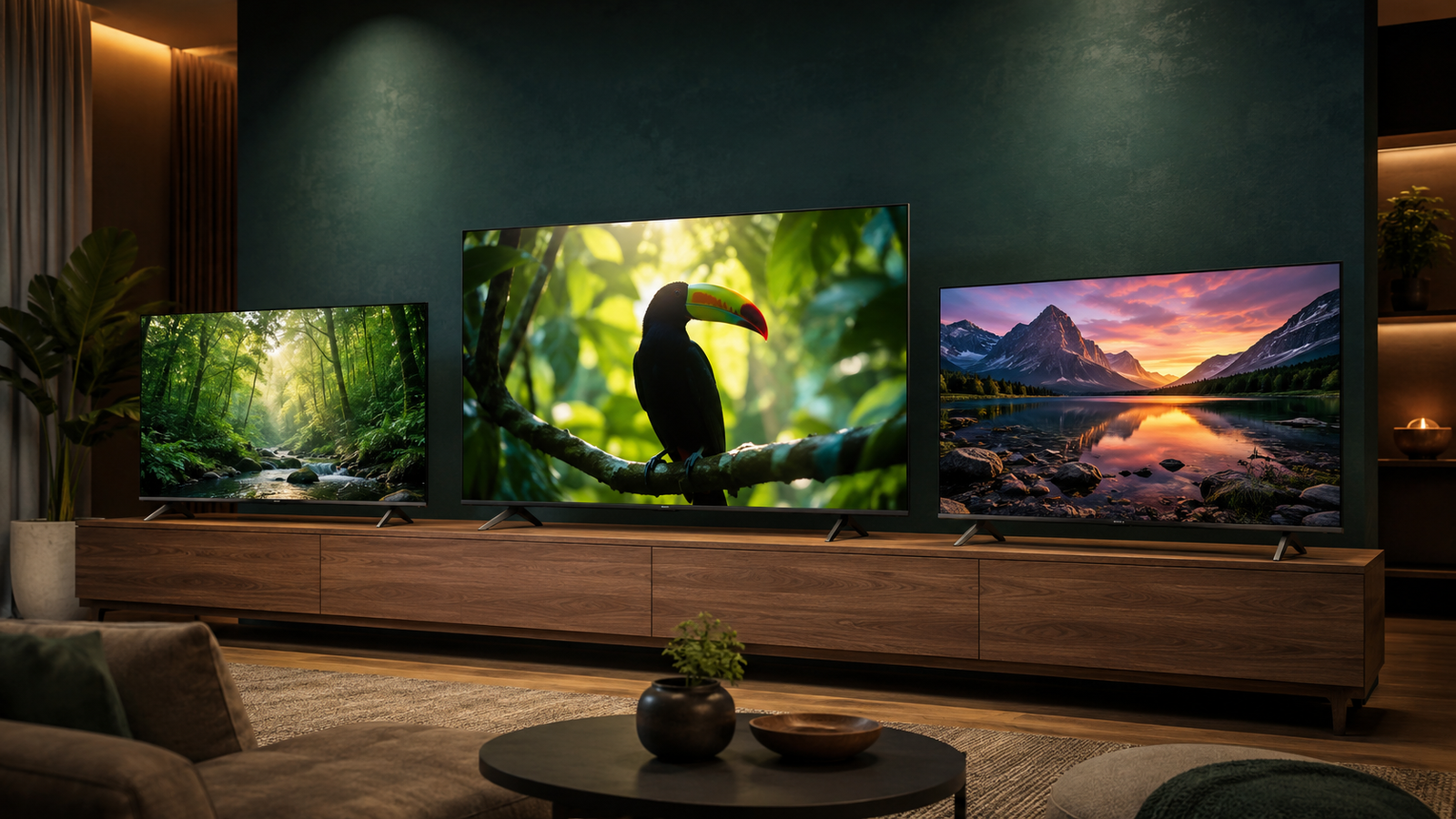 Imagem principal do artigo, três TVs em cima da mesa