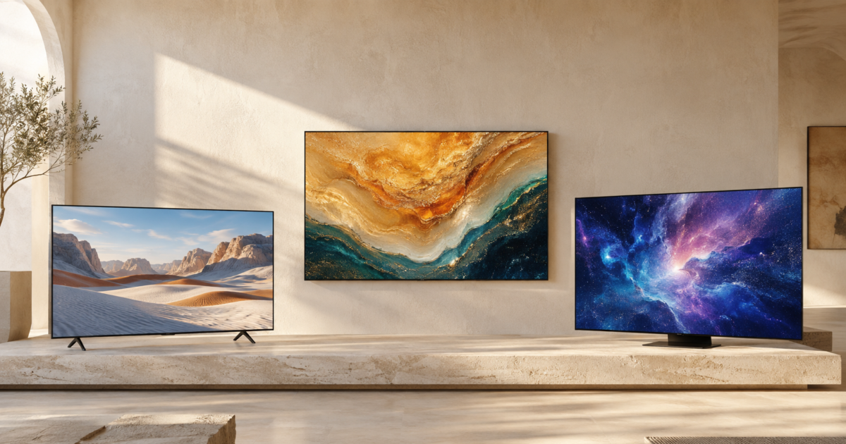 Imagem principal do artigo, três TVs em cima da mesa