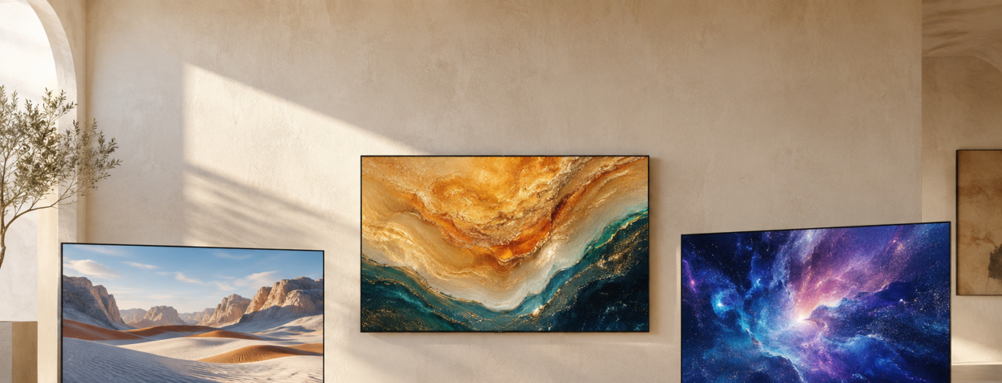 Imagem principal do artigo, três TVs em cima da mesa