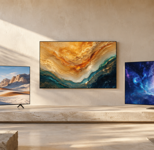 Imagem principal do artigo, três TVs em cima da mesa