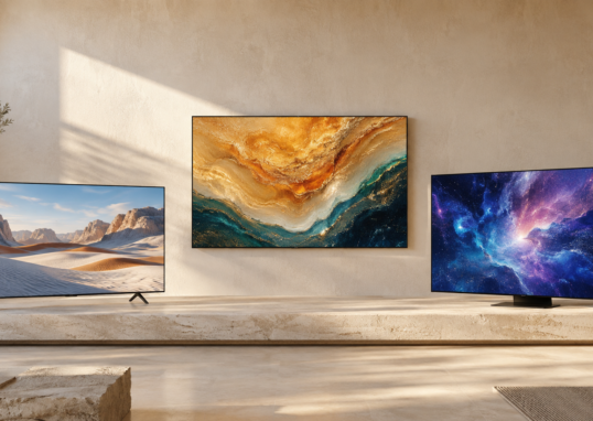 Imagem principal do artigo, três TVs em cima da mesa
