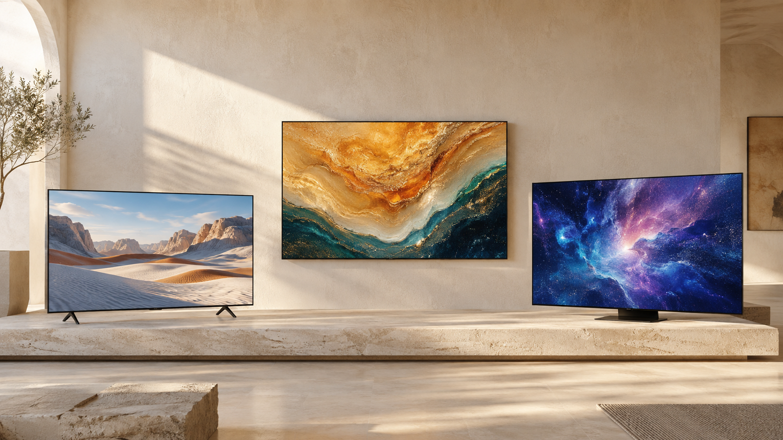 Imagem principal do artigo, três TVs em cima da mesa