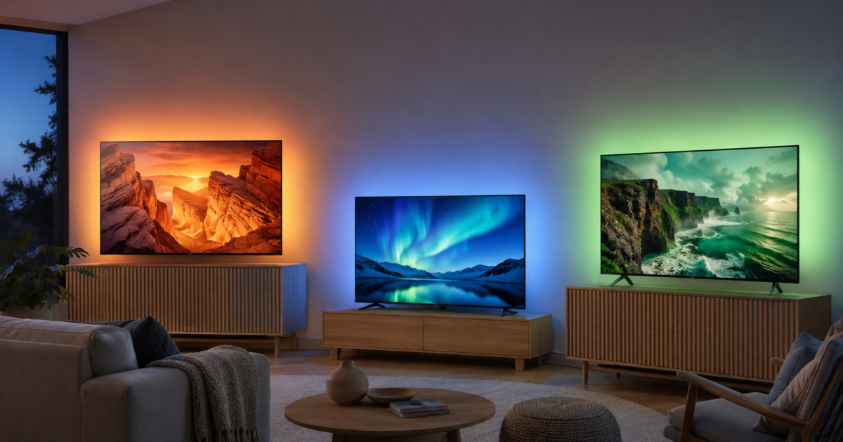 Imagem principal do artigo, três TVs em cima da mesa