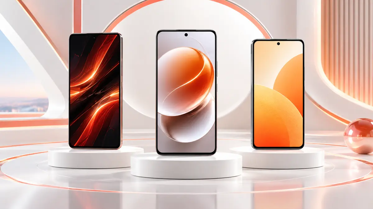 Três celulares representando os melhores modelos Xiaomi, Redmi e POCO custo-benefício de 2026.
